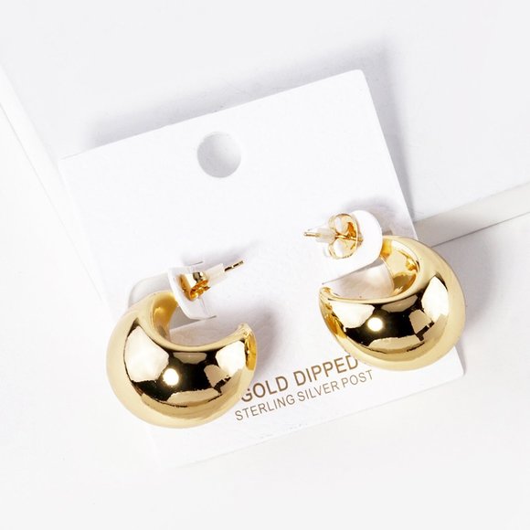 Chunky Gold Earrings Gold Dipped, Sterling Silver Post. - Picture 2 of 4